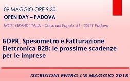 Open Day a Padova dedicato a GDPR, Spesometro e Fatturazione Elettronica B2B
