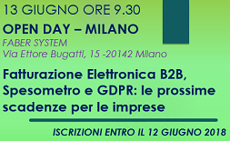Faber System: Open Day a Milano su Fatturazione Elettronica B2B, Spesometro e GDPR